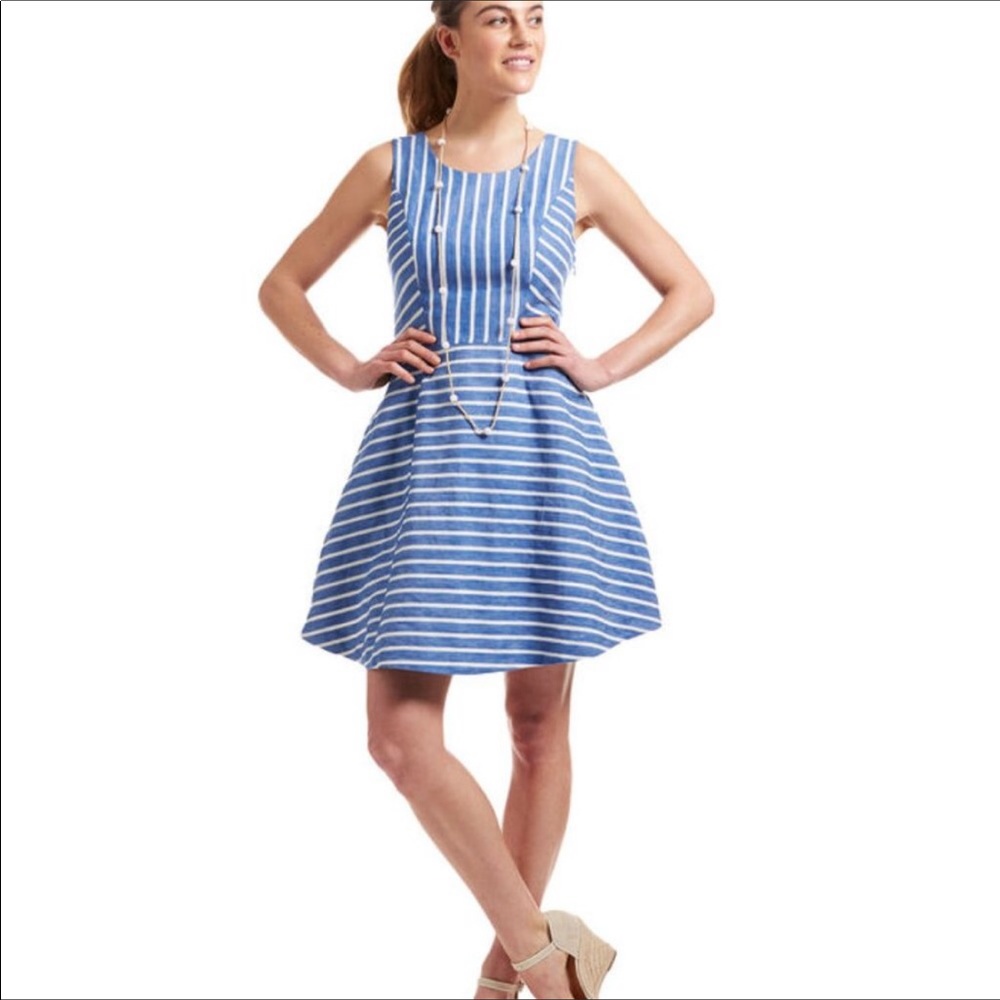 Vineyard Vines Striped Linen Blend Sleeveless Fit & Flare Dress - Picture 2 of 9